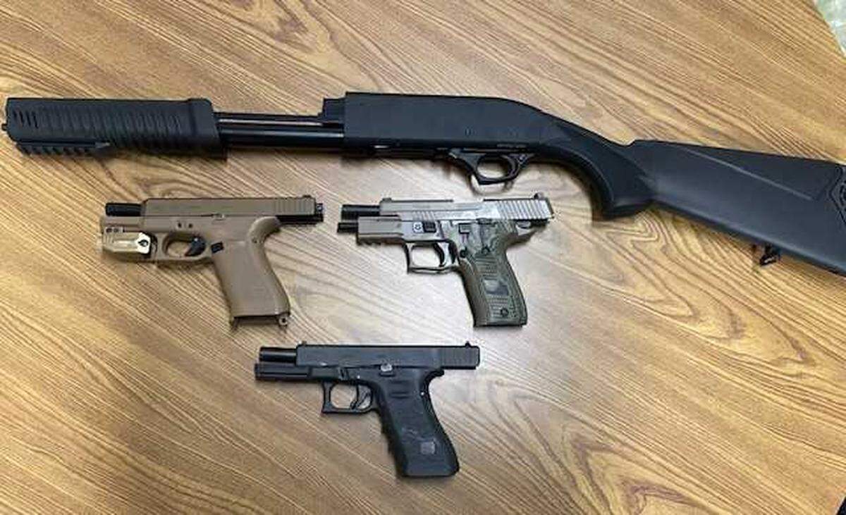 Authorities on Feb. 10 confiscated four illegally owned guns and an inert rocket launcher found while serving a search warrant at a Rancho Cordova home.
