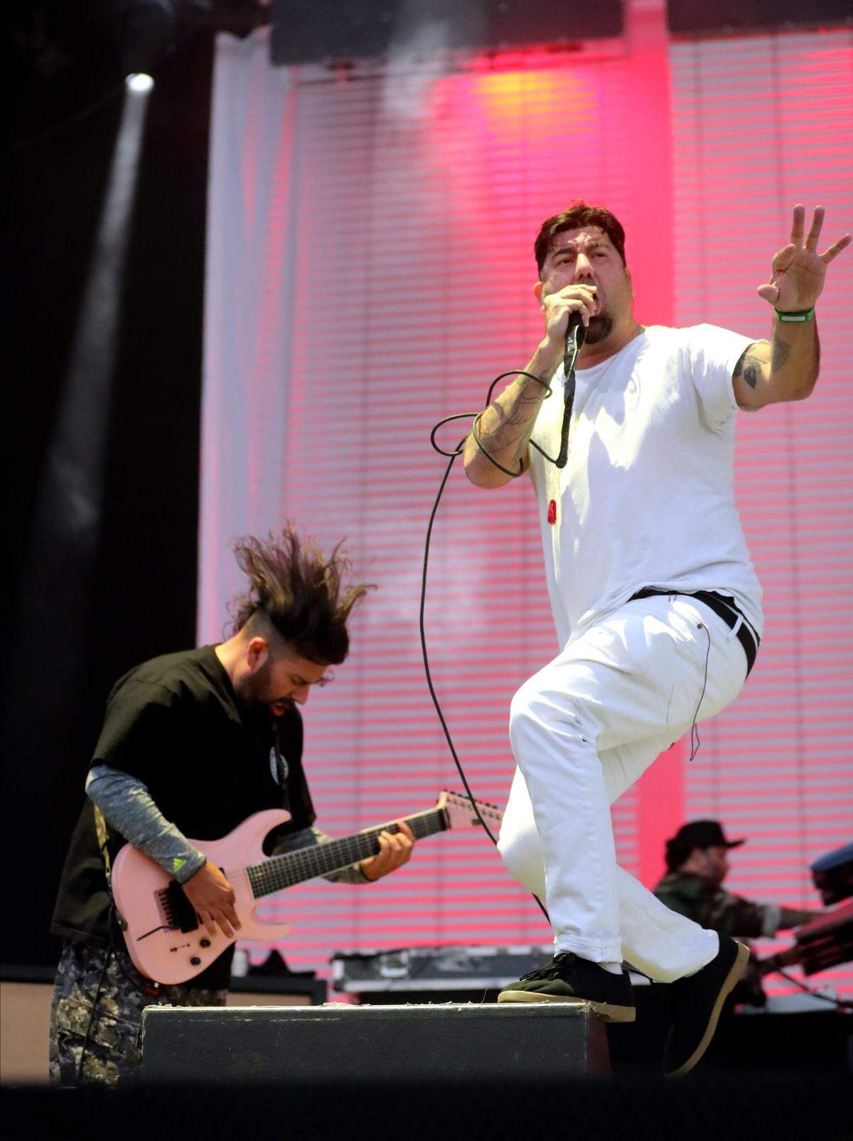 Stephen Carpenter, left plays lead guitar as Chino Moreno sings as the Deftones perform during the Exit 111 Rock Festival at Great Stage Park Sunday, Oct. 13, 2019, in Manchester, Tenn. 26 Deftones