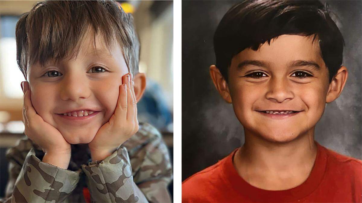 Elias Wolford, 5, left, and Roman Mendez, 6, are in critical condition after a school shooting at Feather River Adventist School near Oroville on Wednesday, Dec. 4, 2024.