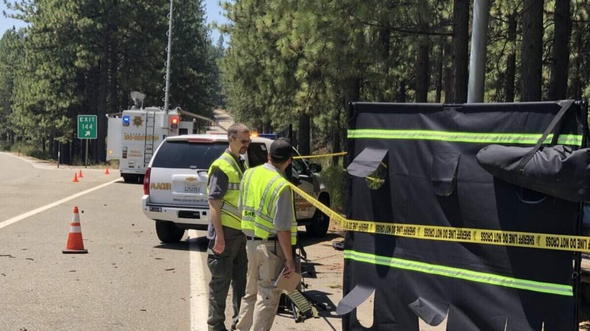 Two people are dead after a vehicle collided with a tree Thursday morning off westbound Interstate 80 northeast of Colfax, and the crash is being investigated as a possible kidnapping and homicide, according to the Placer County Sheriff’s Office.