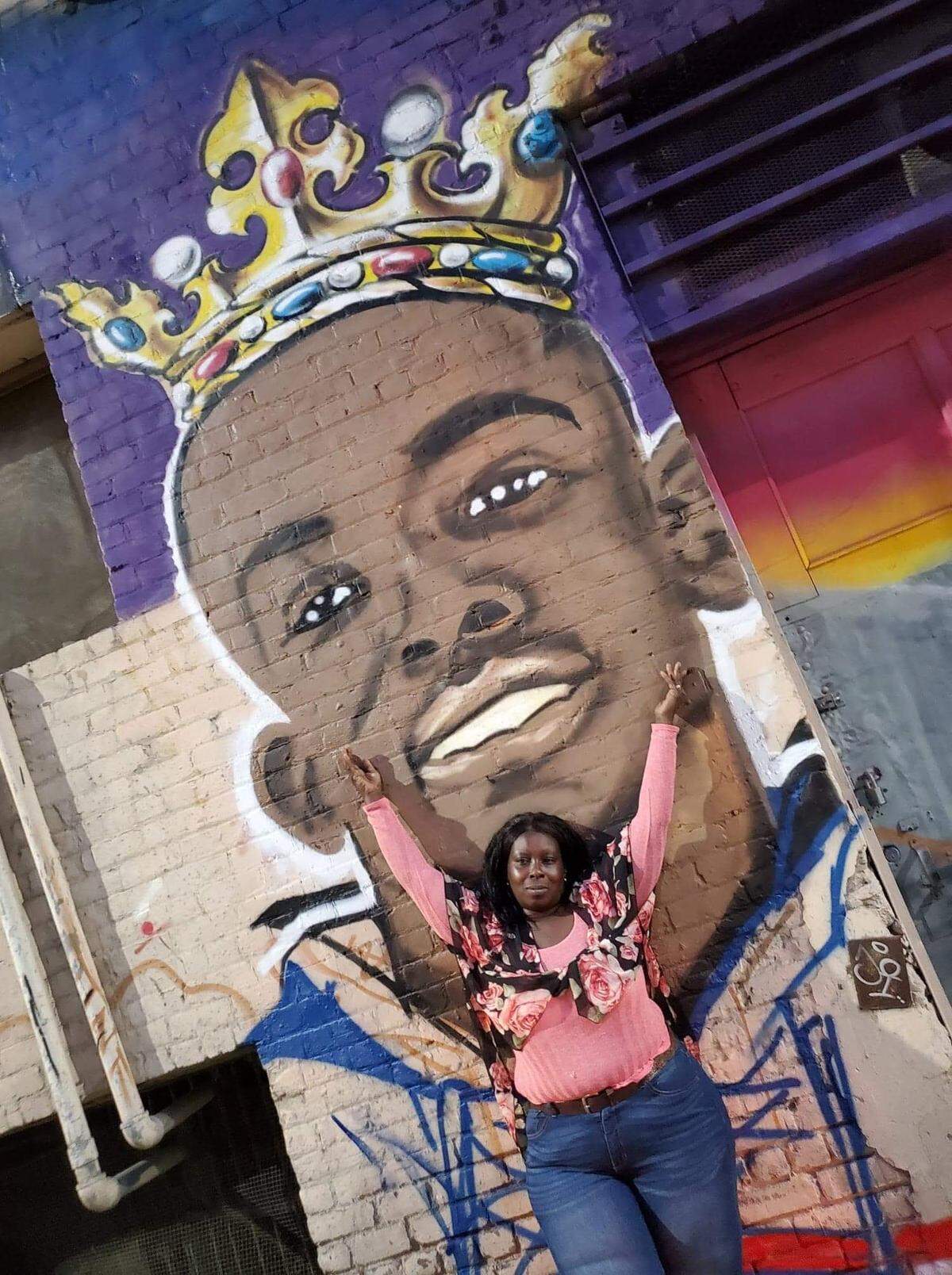 Stephon Clark’s mother Se’Quette visits her son’s mural for the first time on June 17, 2019. The mural is located on Improv Alley, between 7th and 8th street, Meadowview, as part of the Wide Open Walls Mural Festival.