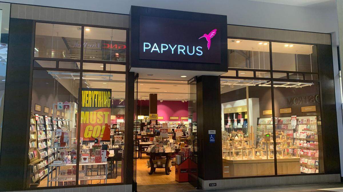 The Papyrus store in Arden Fair Mall posts signs of “Everything Must Go” as the brand shuts down it’s stores across the country.