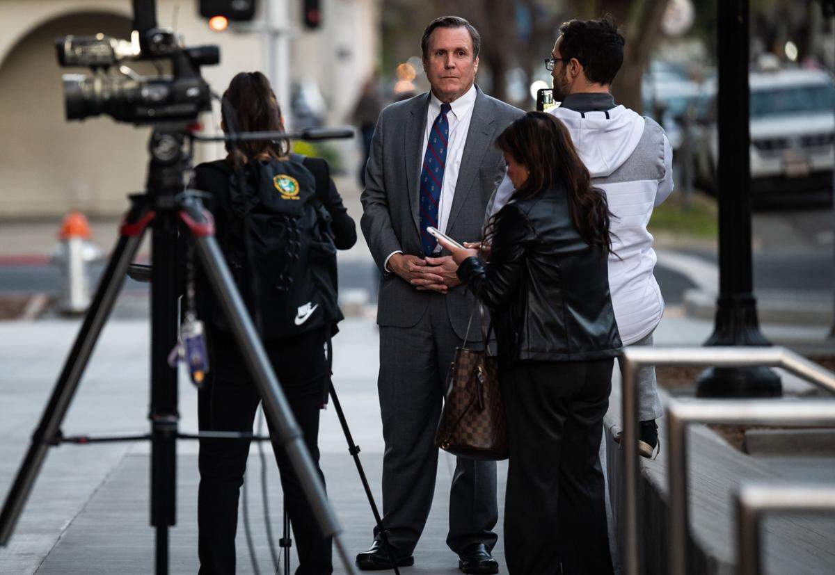 Minority Leader State Sen. Scott Wilk, R-Santa Clarita, addresses media after Gov. Gavin Newsom’s 2022 State of the State address. Wilk and other Republicans are backing a bill that would suspend the gas tax.