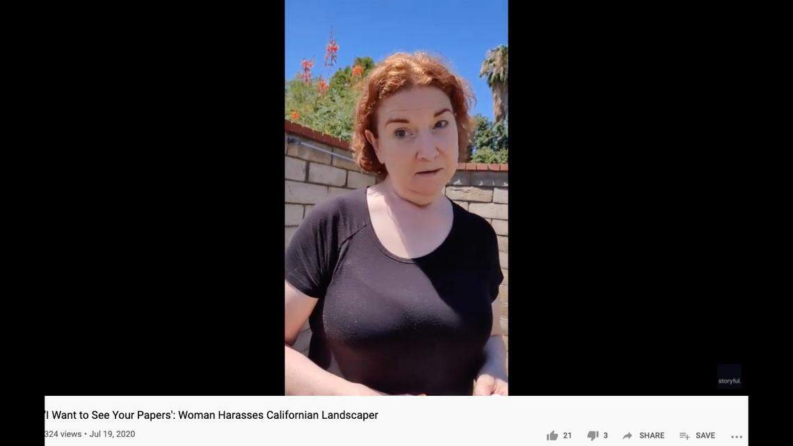 A woman harasses a landscaper working at a housing complex in Rancho Mirage, California, video shows. Screengrab from video by Juan Carlos Andrade Mendez via Storyful.