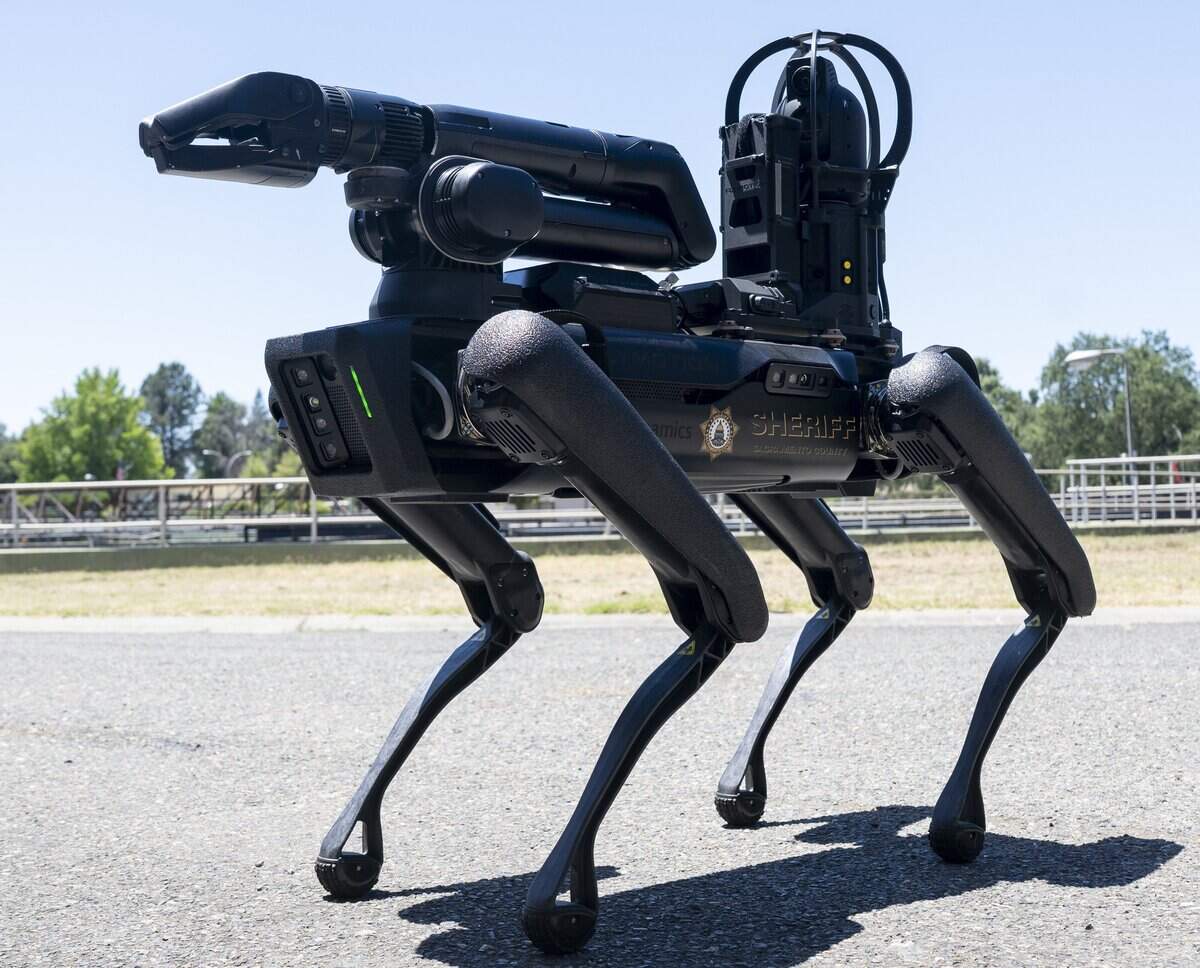 The Sacramento County Sheriff’s new robot canine, Buster, photographed on Tuesday. The robot will be operated by the sheriff’s office bomb squad.