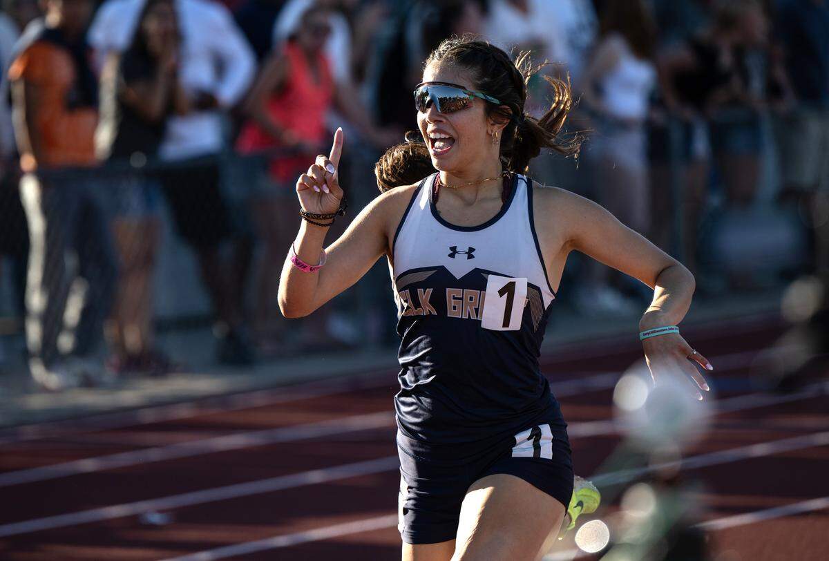 Lilly Escorcia of Elk Grove won the 800 meter race in 2 minutes, 16.50 seconds in the CIF Sac-Joaquin Section Masters track finals at Davis High School on Saturday.