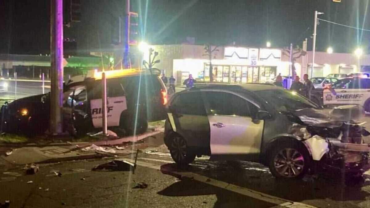 Sacramento County sheriff’s deputies have arrested a man Monday after his vehicle collided with a deputy’s SUV Sunday in south Sacramento. A boy standing at the corner with his father was struck by the deputy’s vehicle as it was struck by the silver Buick.
