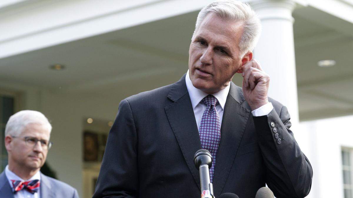 House Speaker Kevin McCarthy, R-Calif., speaks to the news media after a meeting with U.S. President Joe Biden at the White House in Washington, D.C., on Monday, May 22, 2023.