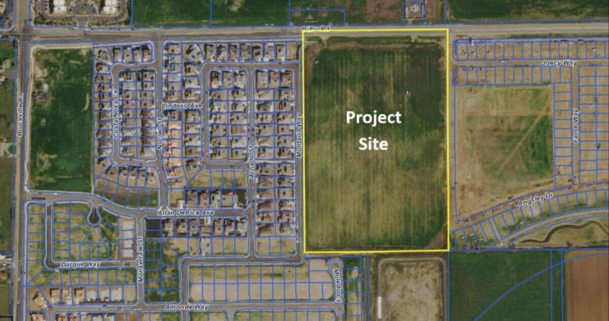 A map shows the project area for Telos Greens, a $13.4-million subdivision approved last month by Elk Grove city leaders.