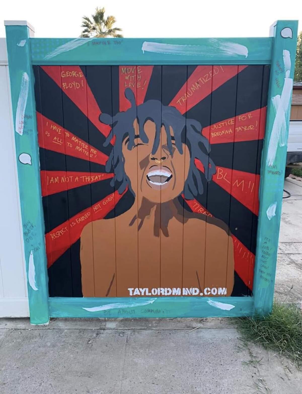 Taylor Pannell’s self-portrait for the Imagine a New World Project features her screaming, with calls for racial justice radiating from her face.