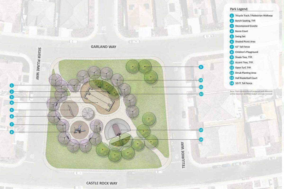 An architectural conceptual rendering of Four Corners Park in west Roseville.
