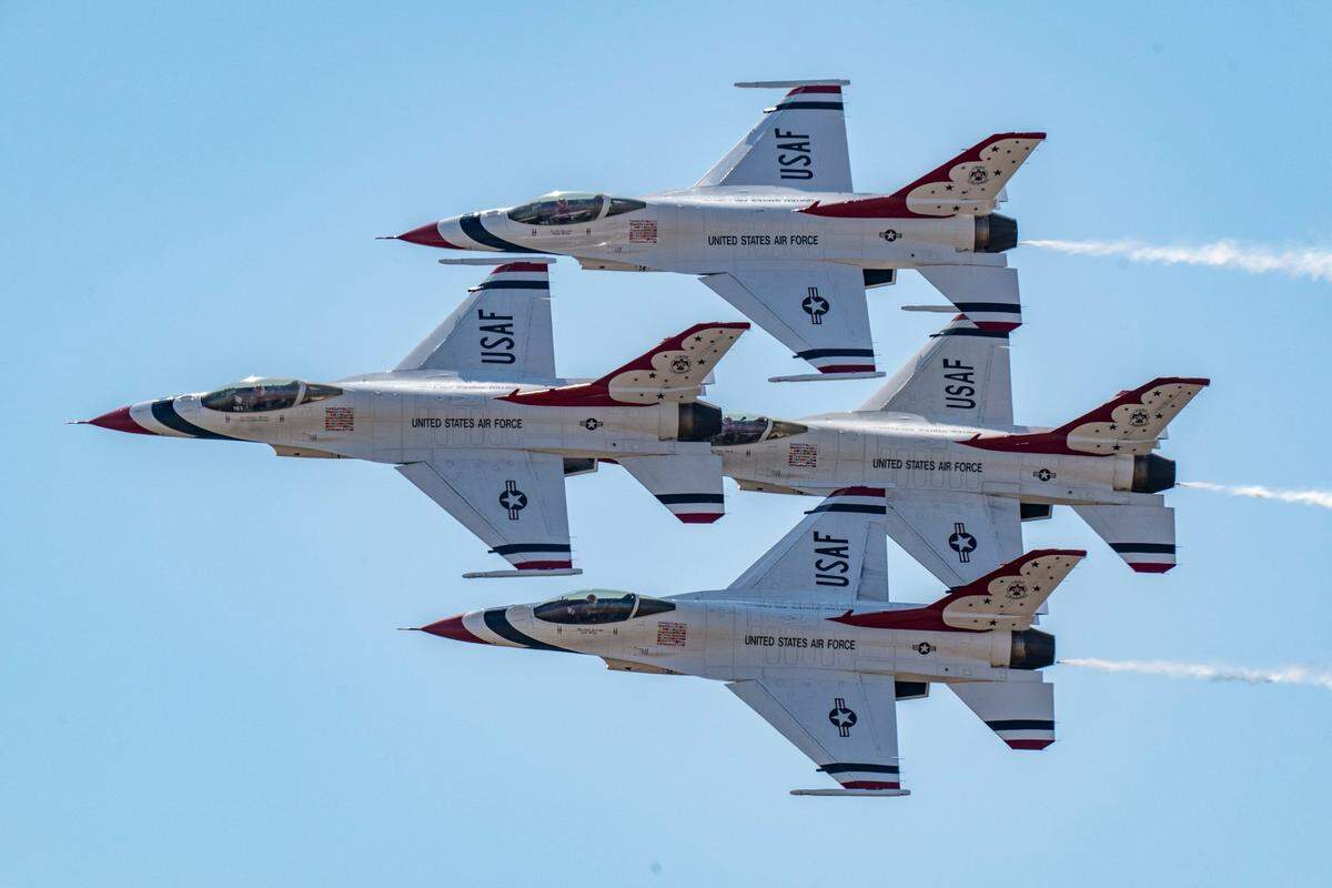 The U.S. Air Force Thunderbirds perform during the Air & Space Expo at Beale Air Force Base on Saturday, June 7, 2025.