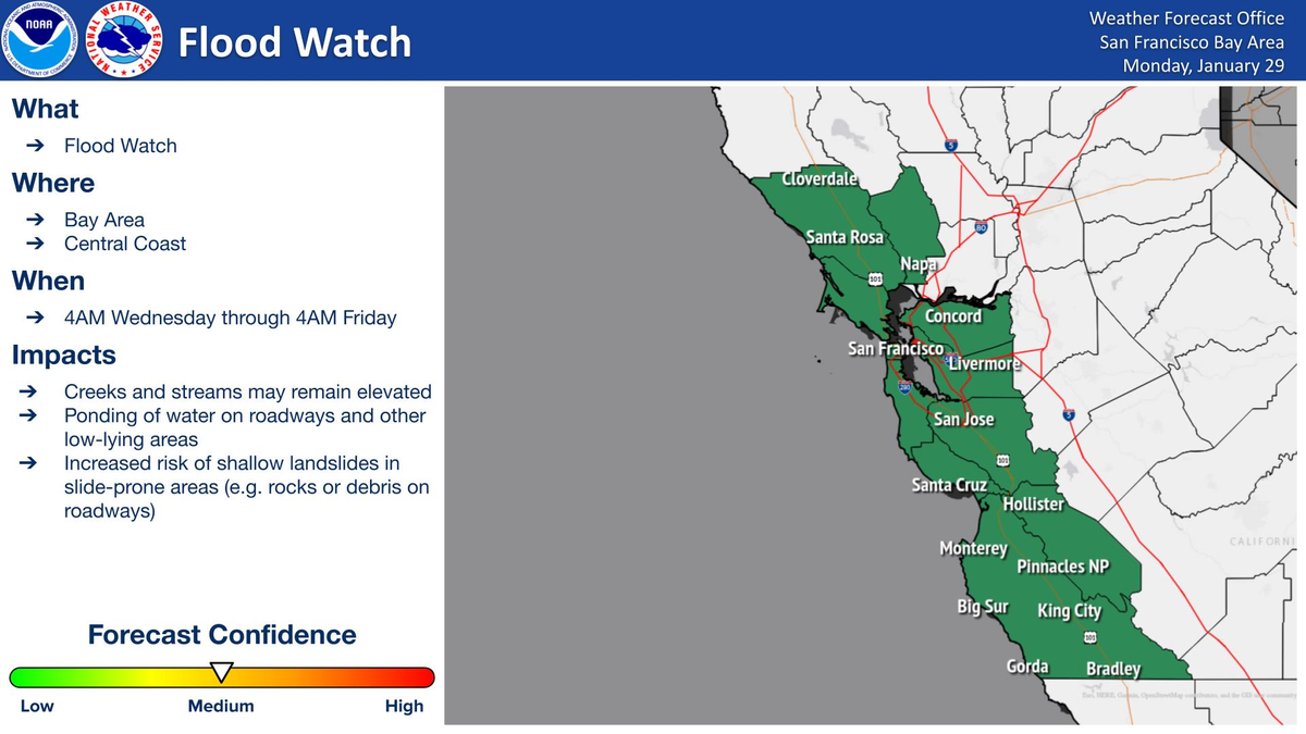 Flood watch issued for Bay Area and Central Coast on Monday, Jan. 29.
