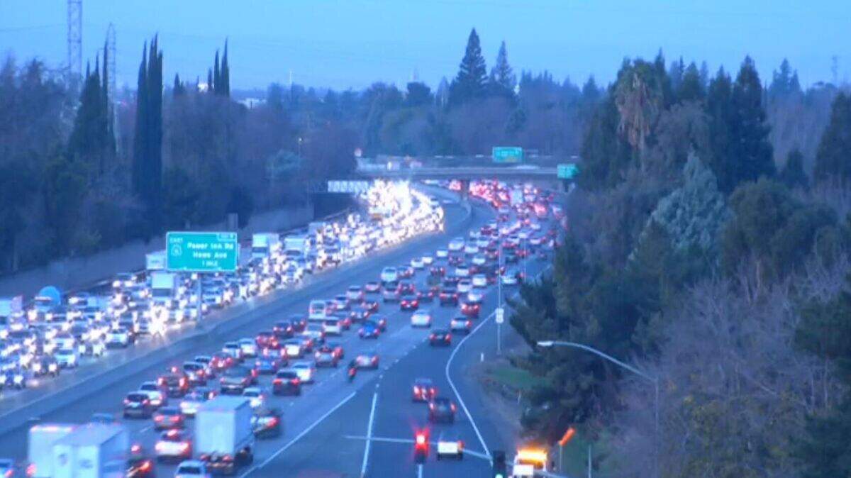Heavy congestion is seen in both directions of Highway 50 at Watt Avenue around 7:15 a.m., 30 minutes after a crash between Watt and Bradshaw Road closed two lanes Wednesday, Jan. 15, 2020.