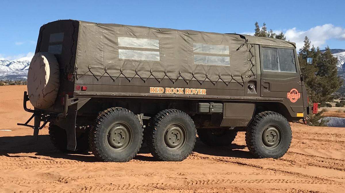 Six people and their dog became trapped on the Thompson Canyon, Polar Mesa trail in Utah in the snow on March. 15, rescuers said. A rescuer drove a “Pinzgauer all-terrain military utility vehicle” to reach them.