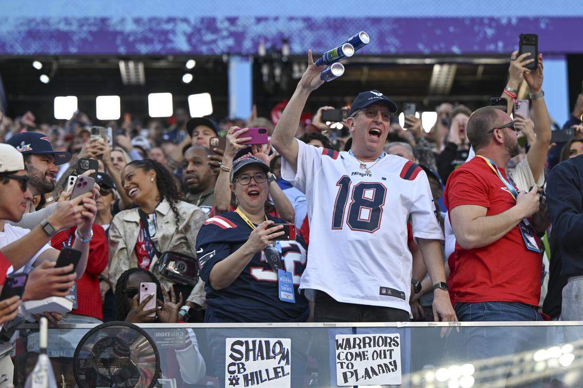 Patriots fans cheer before the start of Super Bowl LX at Levi’s Stadium in Santa Clara on Sunday, Feb. 8, 2026.