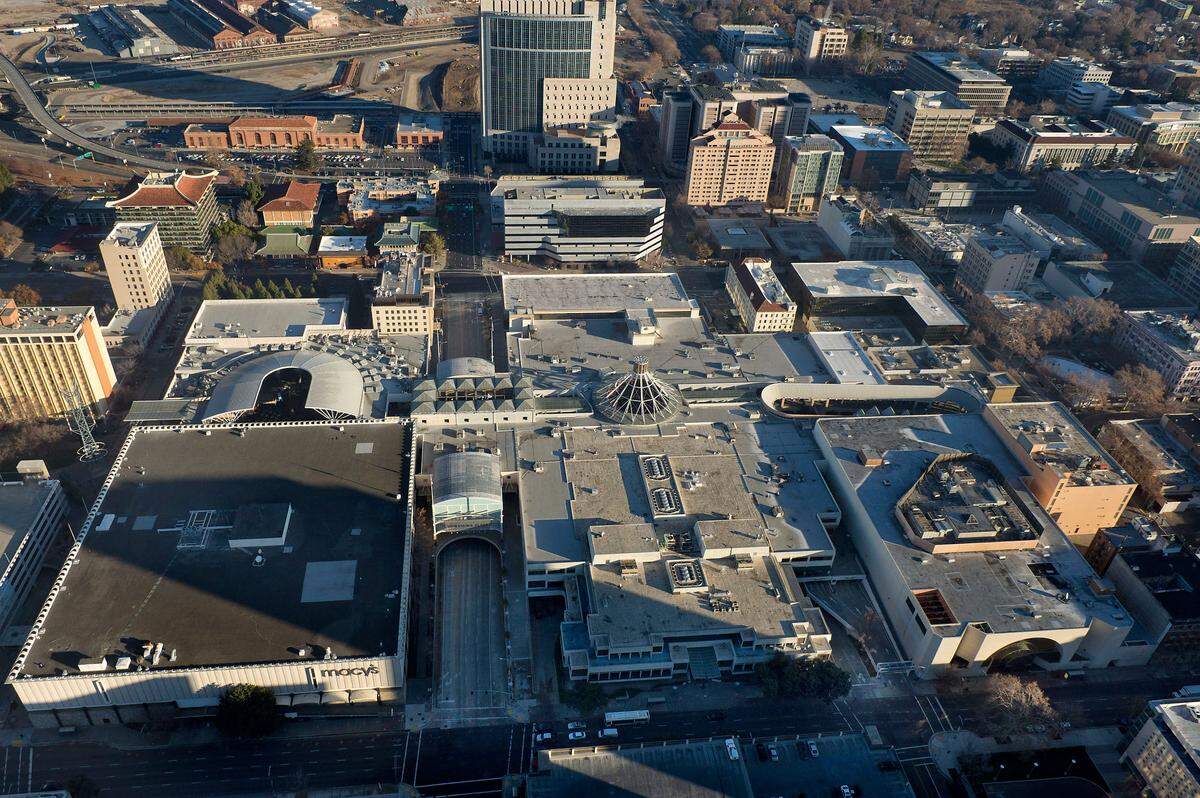 The Downtown Plaza shopping area, with Macy’s at bottom left, in 2013.