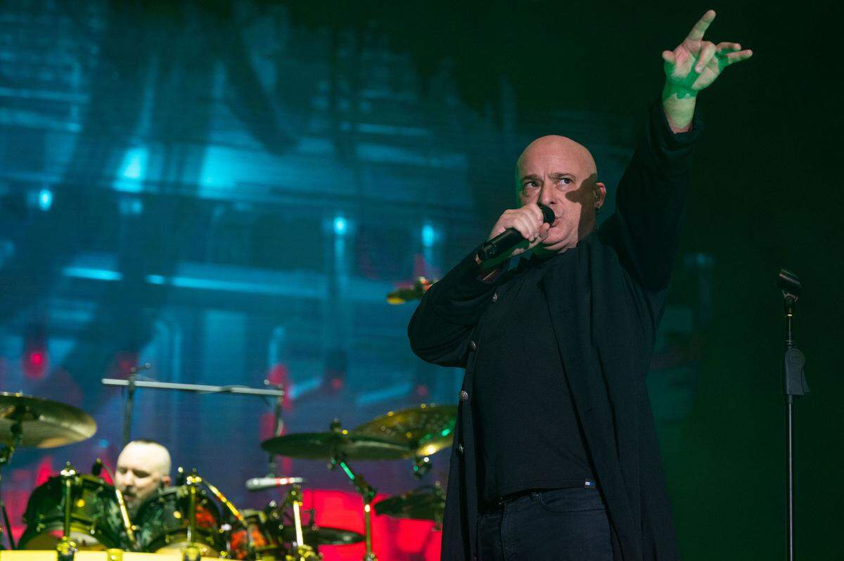 Disturbed lead singer David Draiman and drummer Mike Wengren perform at the Aftershock festival in Sacramento’s Discovery Park in October.