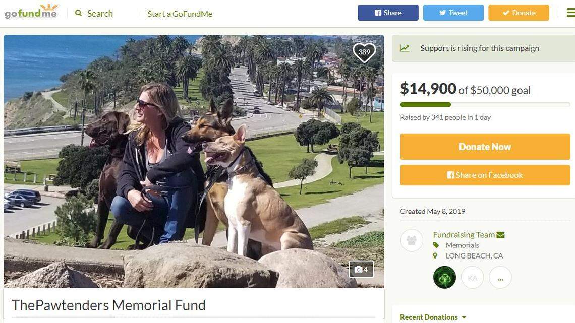 Jessica Bingaman, 41, a popular dog walker, and five dogs died when a van being chased by police slammed into her SUV in Long Beach, California, police say. A vigil drew 100 people, including many clients, and friends have established a GoFundMe account to raise money for her daughter and funeral expenses.