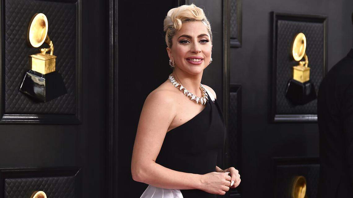 Lady Gaga arrives at the 64th Annual Grammy Awards at the MGM Grand Garden Arena on Sunday, April 3, 2022, in Las Vegas. (Photo by Jordan Strauss/Invision/AP)