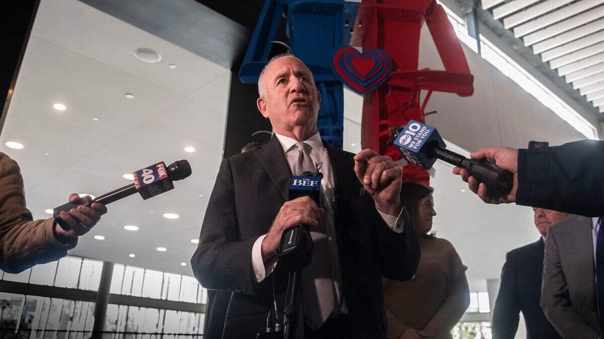 Sacramento Mayor Darrell Steinberg speaks to the media after the State of Downtown breakfast at the SAFE Sacramento Convention Center on Tuesday, Feb. 22, 2022, where he spoke about his plan of enhanced infrastructure financing for new affordable housing in downtown Sacramento.