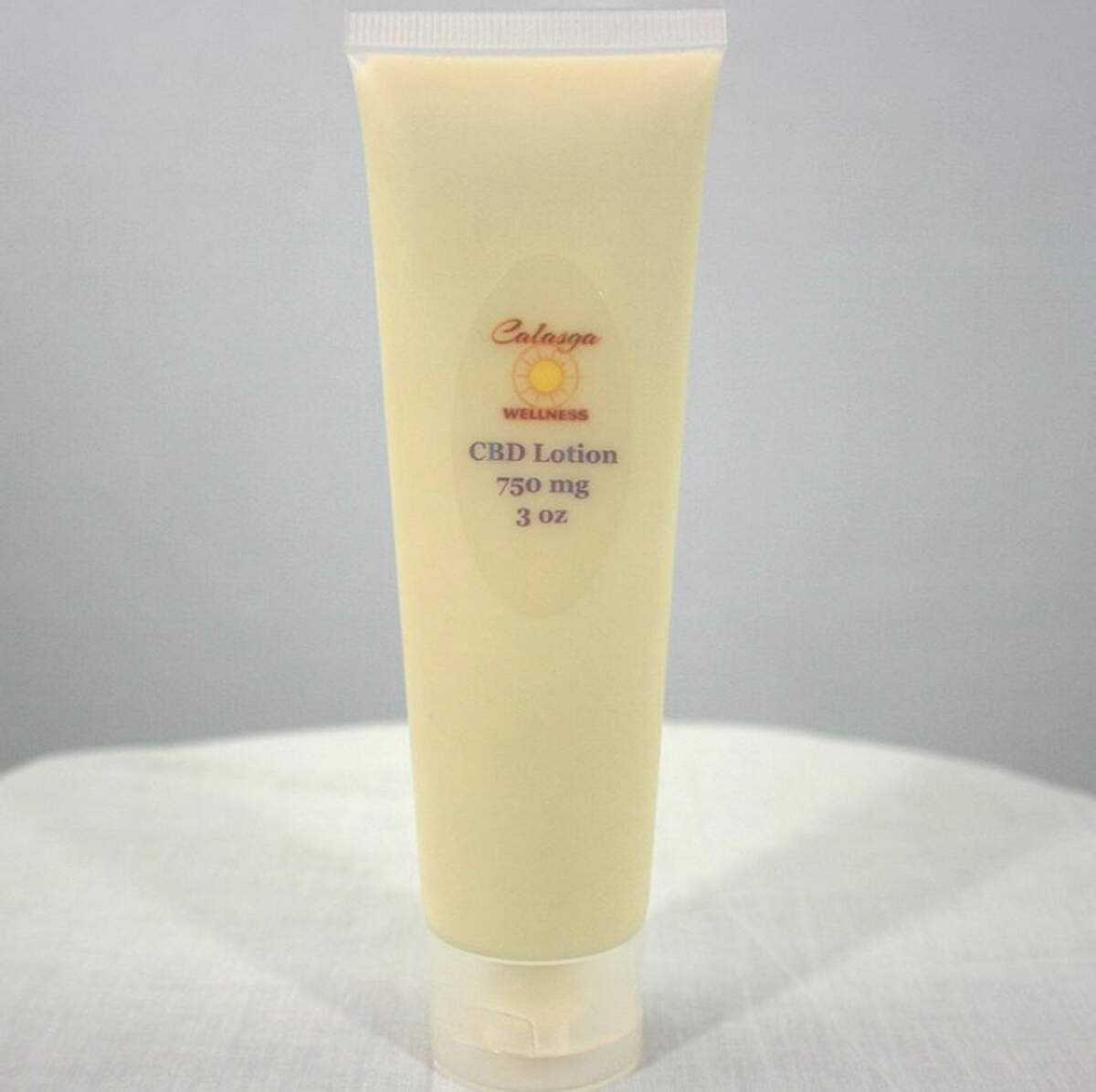 A 750mg bottle of Calasga Wellness CBD Lotion, available on their website: www.calasgawellness.com