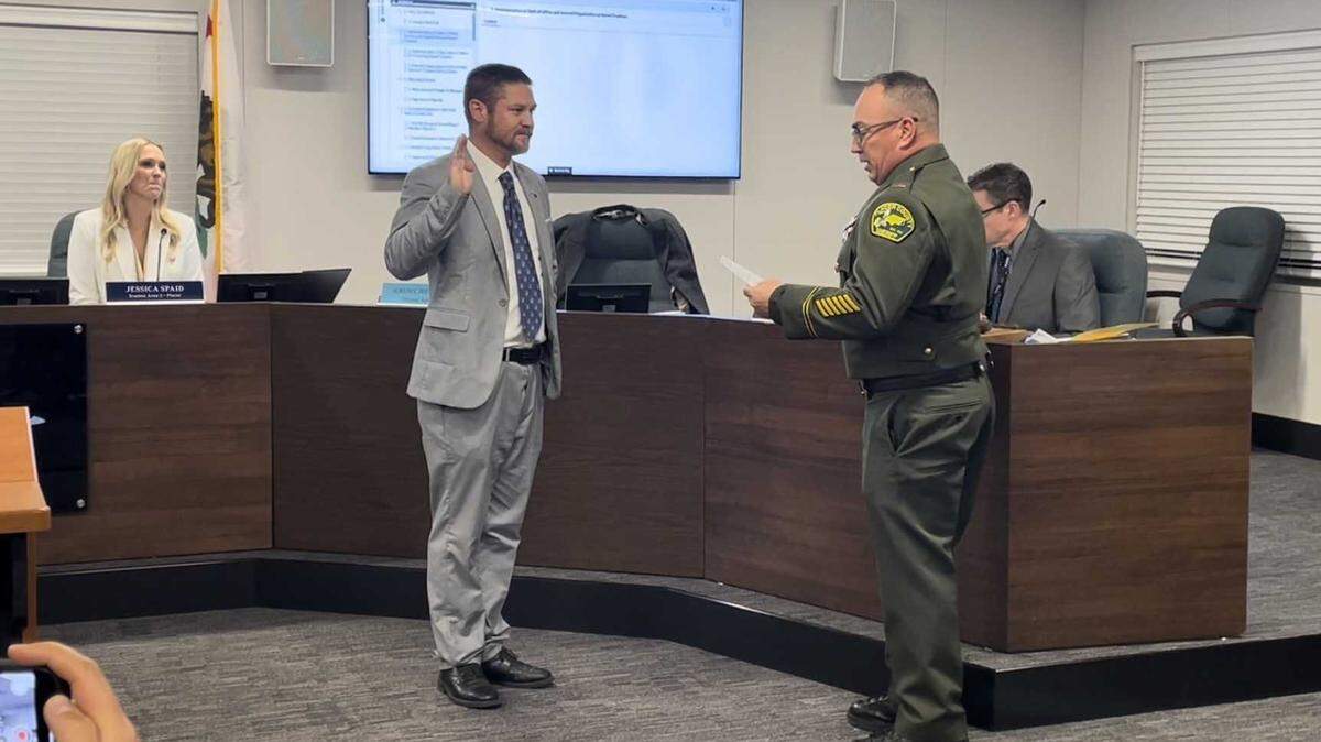 Jeremy Jeffreys is sworn-in as a Placer Union High School District trustee on Dec. 17, 2024.