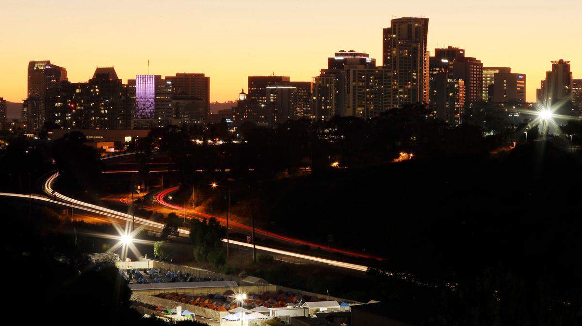The San Diego skyline in 2017. A San Diego couple awoke early Sunday to find an intruder wearing only boxer shorts in their bedroom demanding clothing, police say.