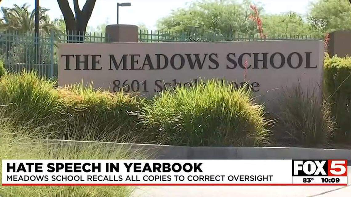 The Meadows School in Las Vegas has recalled yearbooks containing a quote from a hate-group leader, the school said.