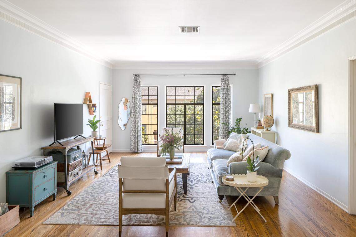 Classic Art Deco details and hardwood floors highlight the inviting interiors of this historic Los Angeles landmark.