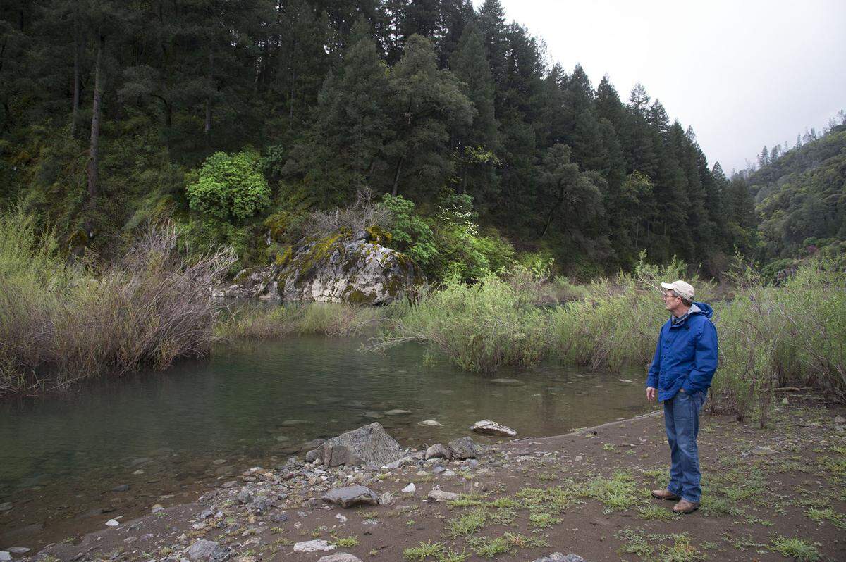 Tom Birmingham of the Westlands Water District stands in 2018 next to a section of the McCloud River in Shasta County owned by the Fresno-area water district. The water district purchased seven miles of the river in 2007 with the hopes of flooding it with an elevated Shasta Dam downstream.
