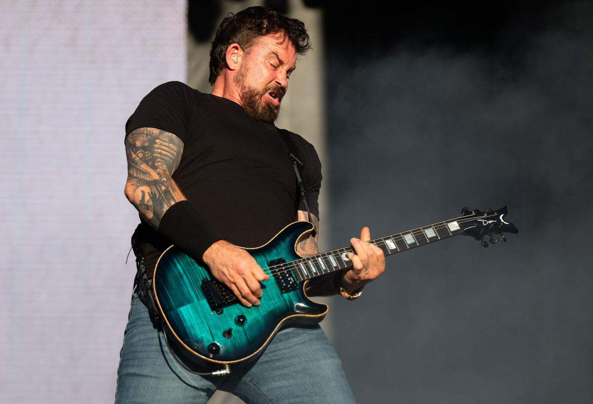 Seether lead guitarist Corey Lowery performs at the Aftershock festival in Sacramento’s Discovery Park on Sunday.