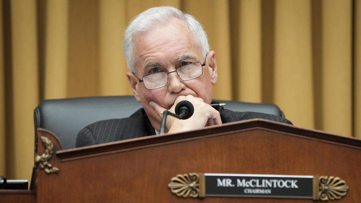 Rep. Tom McClintock , R-California, listens during a House Judiciary subcommittee hearing on immigration and border security in Washington on May 23, 2023.