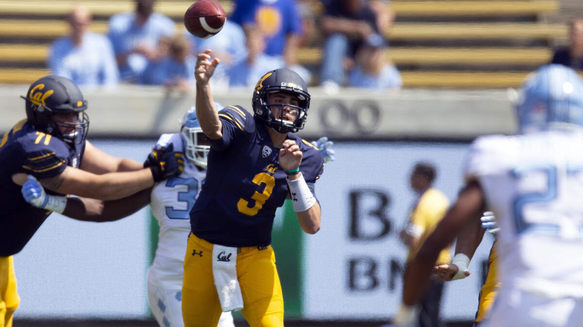 Cal quarterback Ross Bowers (3) throws a pass during the first half of an NCAA college football game against North Carolina, Saturday, Sept. 1, 2018, in Berkeley, Calif.