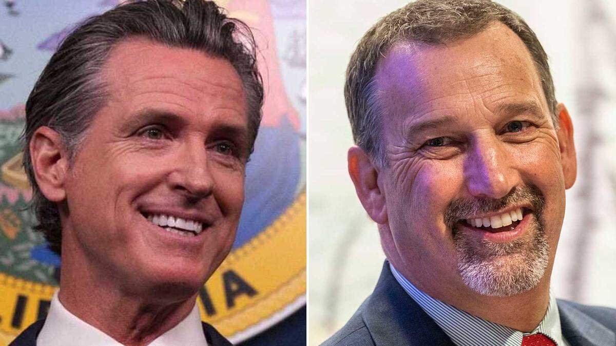 Gov. Gavin Newsom, left, and state Sen. Brian Dahle face off in this year’s gubernatorial race.