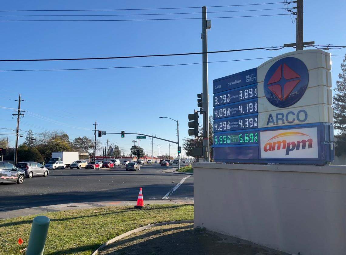 The price of regular gasoline at an Arco gas station in Sacramento was below $4 per gallon on Friday, Dec. 16, 2022. 