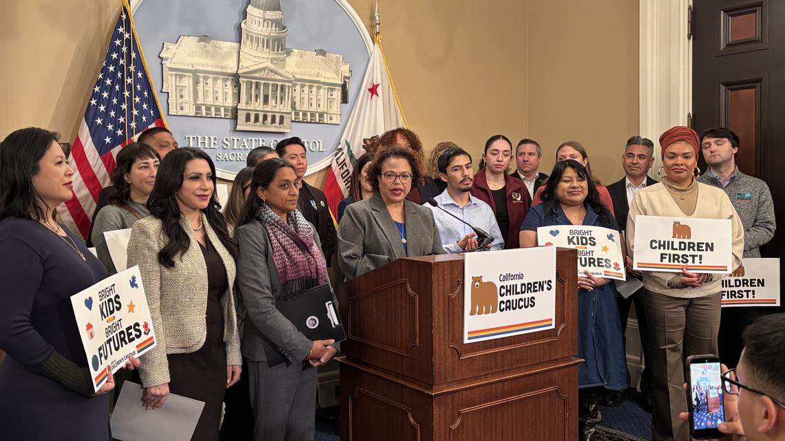 Assemblymember Mia Bonta, D-Alameda, announces the creation of the Children’s Caucus at the California Capitol on Tuesday, Feb. 17, 2026.