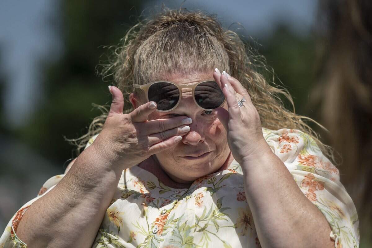 Tiffany Nolan-Rodriguez, the wife of Carlos Rodriguez-Mora, one of the victims of the Esparto fireworks explosion, visits the gravesite where she put her husband’s ashes at Lakewood Memorial Park in Hughson on Monday, June 15, 2026.