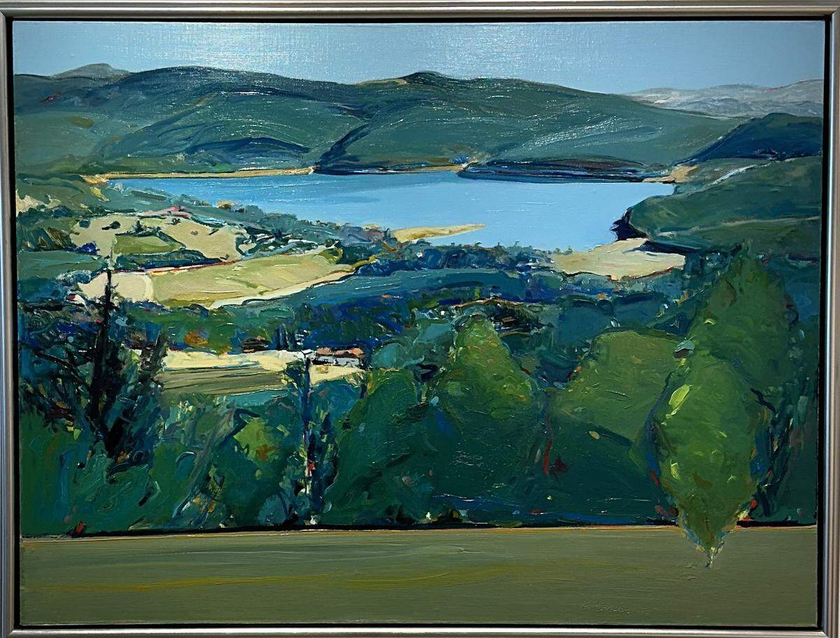 Gregory Kondos’ ”Hennessey Lake,” 1989, on view now at San Francisco’s Caldwell Snyder gallery.