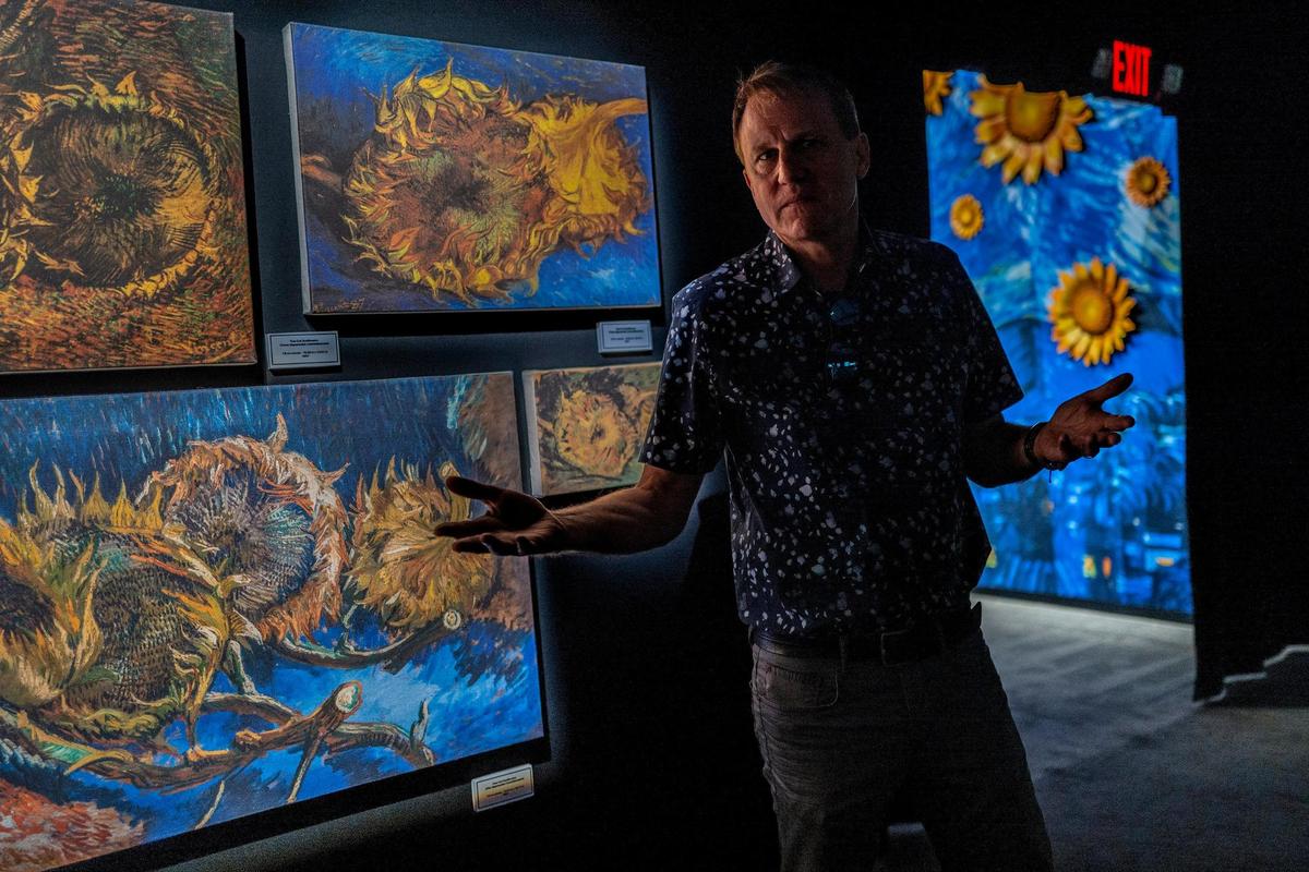 John Zaller, executive producer of the exhibition hub, talks about the educational component at the Van Gogh Immersive Experience in West Sacramento, Tuesday on June 28, 2022. “We focus on the immersive part but also the educational component so you are immersed when you walk in and there is surprise and delight around every corner but at the same time you are learning about the artist,” Zaller said.