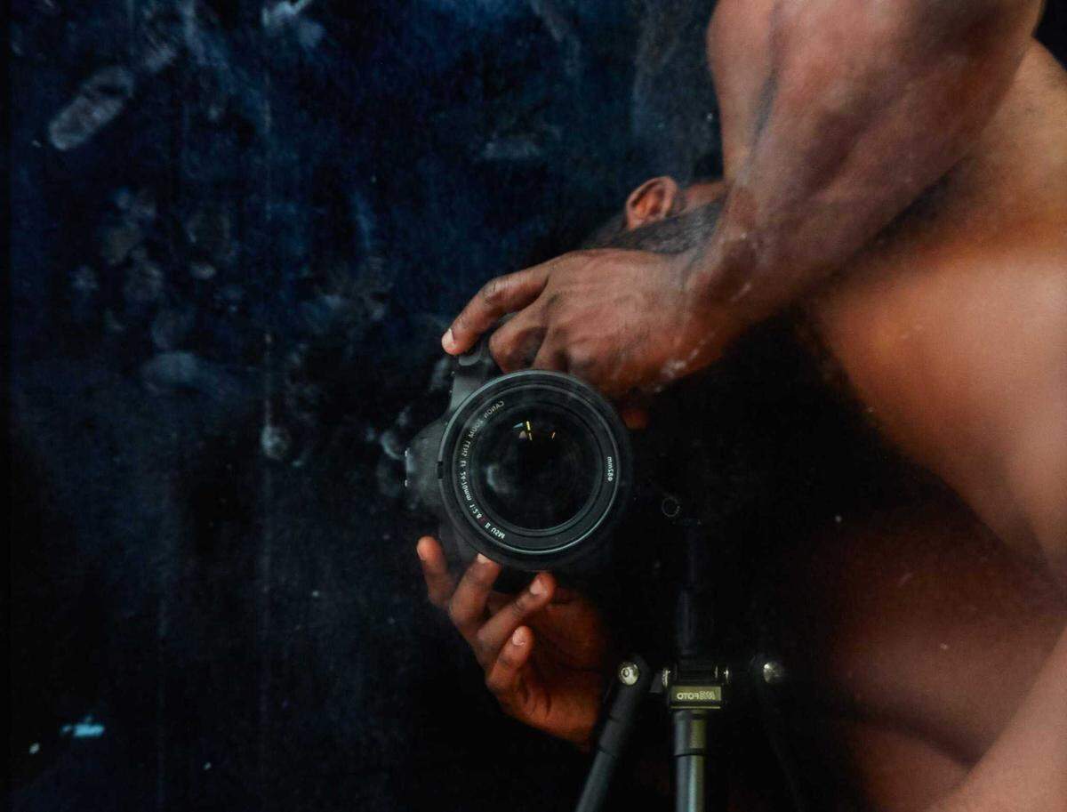 “Dark Room Mirror Study,” a 51-by-34-inch archival print by Paul Mpagi Sepuya, is on display as part of the “Young, Gifted and Black” exhibition at the Jan Shrem and Maria Manetti Shrem Museum of Art. The exhibit closes its run at the UC Davis museum on Dec. 19, 2022.