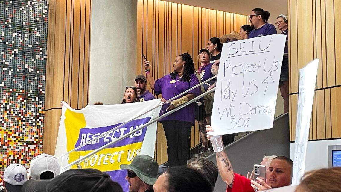 SEIU 1000 protesters handcuffed at Sacramento state worker sit-in