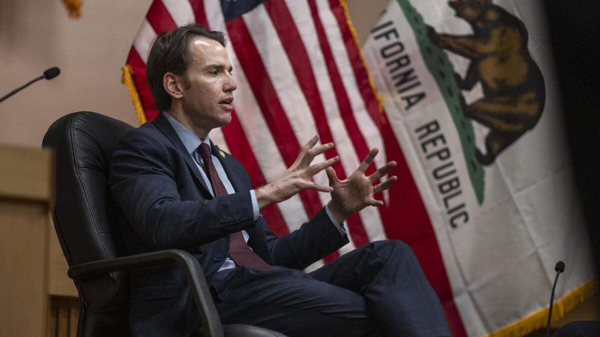 Rep. Kevin Kiley, R-Rocklin, speaks during a Sacramento Bee subscriber-only town hall meeting at the historic Loomis Train Depot in Placer County on Feb. 17.