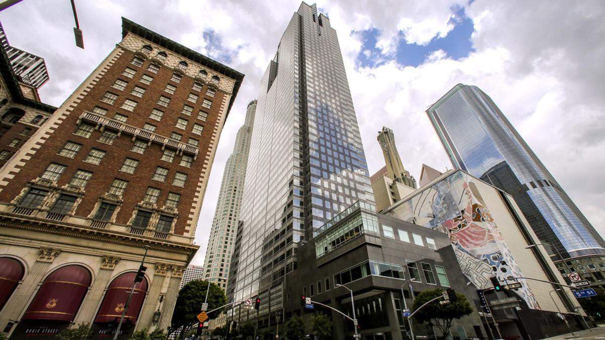 The Gas Co. tower, center, in downtown Los Angeles is the headquarters of Southern California Gas Co. Its parent company, Sempra, lobbied heavily against Senate Bill 253, which would require companies with more than $1 billion in annual revenue to report their greenhouse gas emissions.