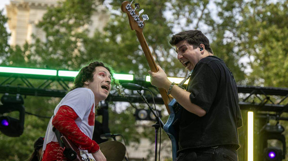 Alt rock group Ashley Jaguar performs during the return of Concerts in the Park across from Sacramento City Hall on Friday. It was the first of nine free weekly shows as the long-running free music festival returned to its traditional location in a park is undergoing a renaming process after  sexual abuse allegations surfaced against the late civil rights and labor leader Cesar Chavez. Shows run through June 26.