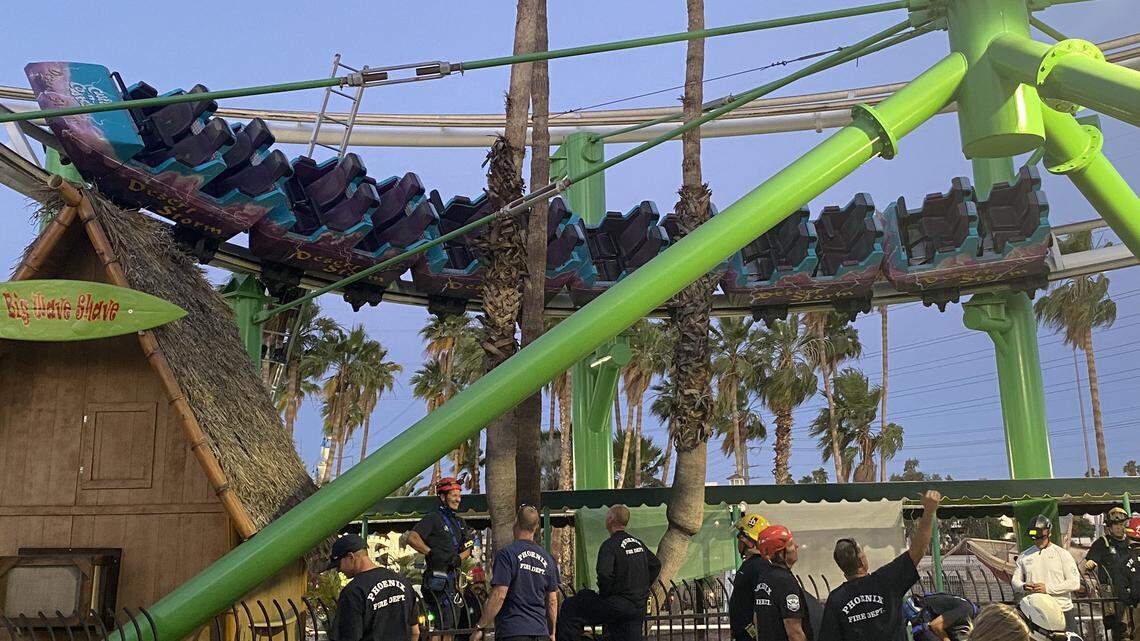 Firefighters rescued 22 people stuck for two hours Saturday on the Desert Storm roller coaster at the Castles N Coasters amusement park in Phoenix, Arizona.
