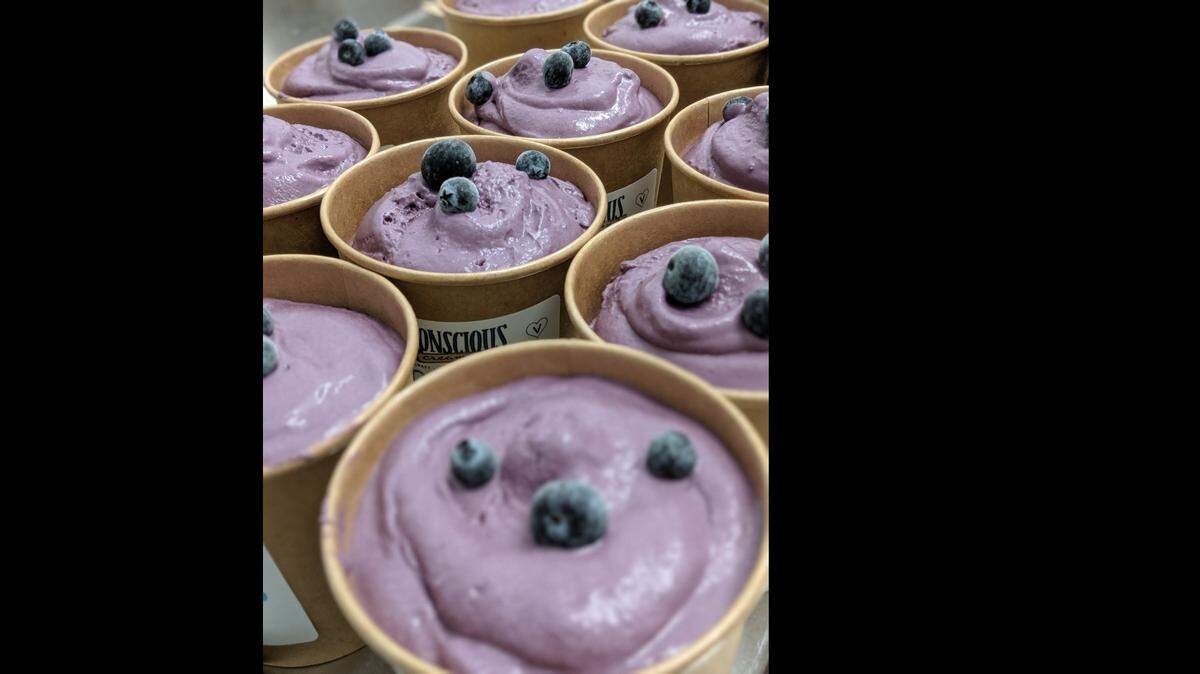 Conscious Creamery’s “Blueberry, Baby” flavor is dairy-free, like all the gelateria’s products.