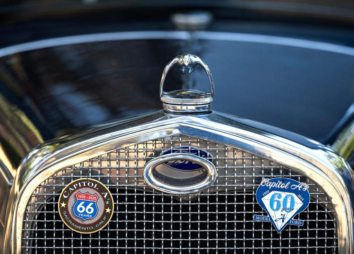 The 1930 Ford Model A featured an optional “flying quail” hood ornament which mounted on the radiator cap. The car is owned by docent and Model A driving instructor Al Smith, who gave a lesson in driving it on Saturday. Appointments to schedule a lesson with a docents can be done on the California Automobile Museum website.