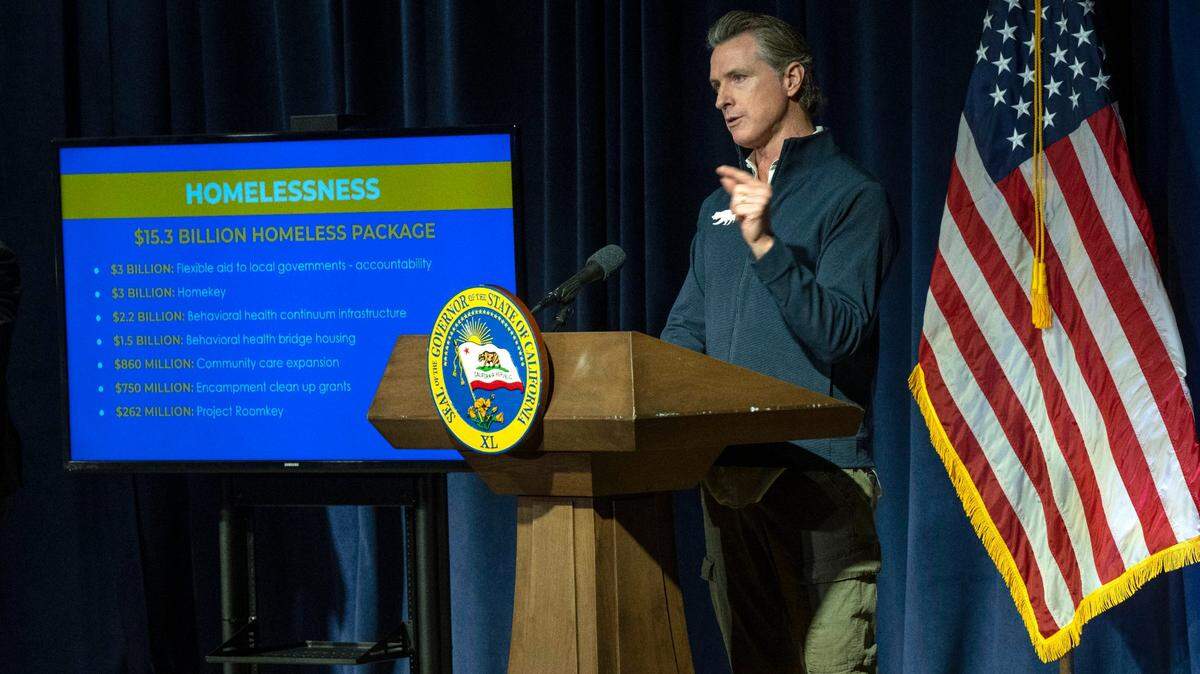 Gov. Gavin Newsom unveils his 2023 state budget on Tuesday, Jan. 10, 2023 in Sacramento.