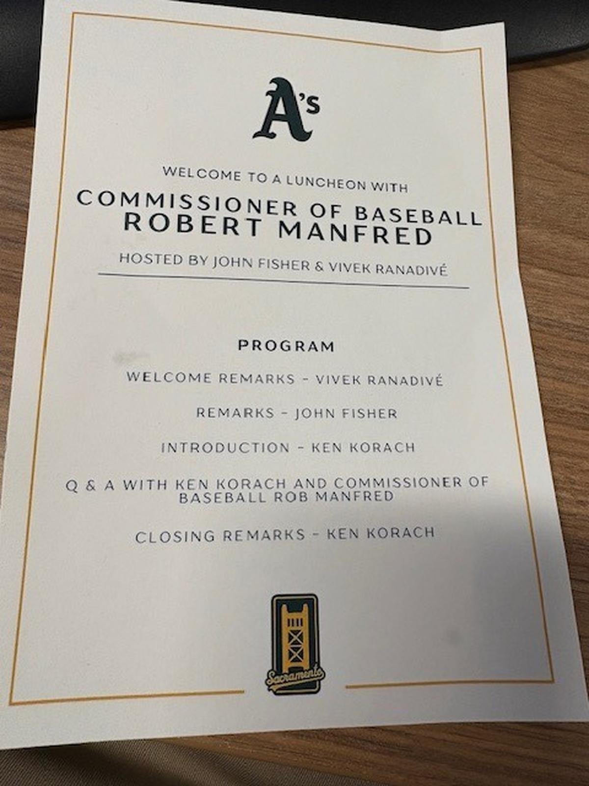 An event held in the Sacramento area on Wednesday, Jan. 29, 2025, featured MLB Commissioner Robert Manfred, Kings owner Vivek Ranadivé and Athletics owner John Fisher, who each spoke about the future of baseball in Sacramento.